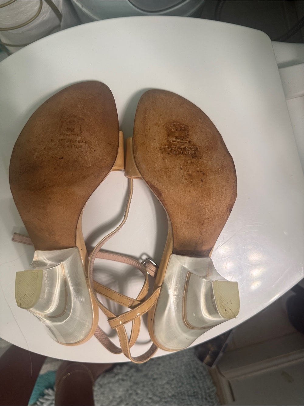 Stuart Weitzman Tan Patent Leather Strap Sandals - Picture 7 of 8